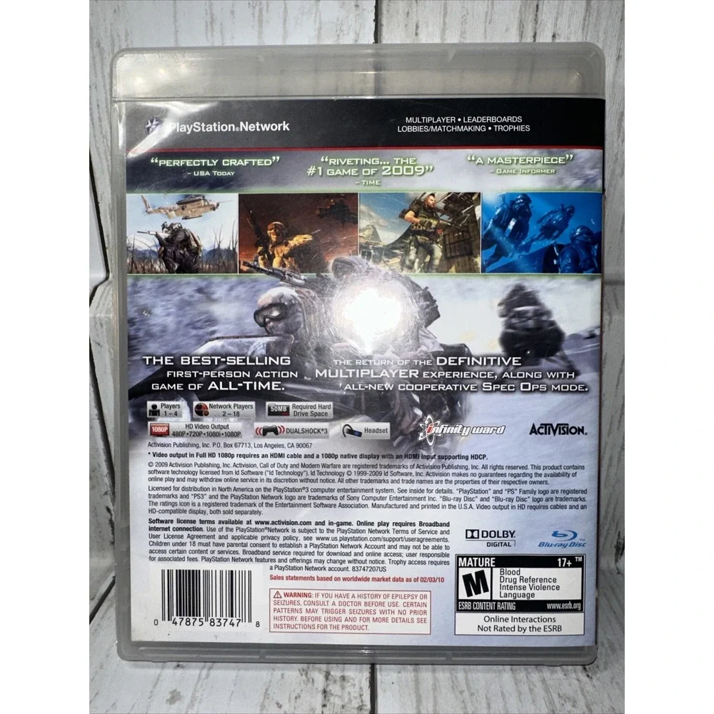 PLAYSTATION 3 PS3 CALL OF DUTY MODERN WARFARE 2 VIDEO GAME DISC / CASE / ARTWORK